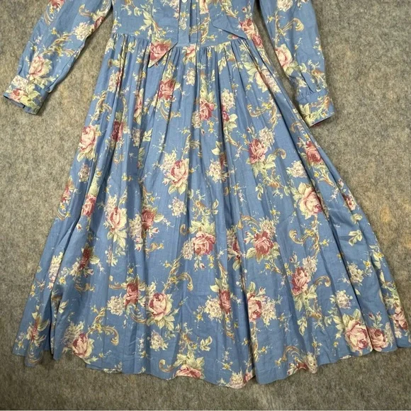 Laura Ashley Cottagecore Romantic Feminine Prairie Floral Cotton Wool Dress Sz 8 - Picture 9 of 16